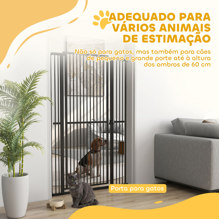 Barreira para Cães Extra Alta Barreira para Cães com Largura Ajustável 77-104 cm Barreira de Segurança para Cães e Gatos com 2 Extensões e Porta para Escadas e Corredores Preto