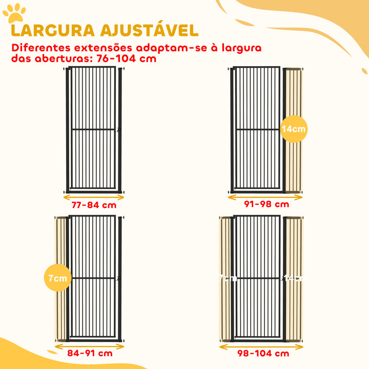 Barreira para Cães Extra Alta Barreira para Cães com Largura Ajustável 77-104 cm Barreira de Segurança para Cães e Gatos com 2 Extensões e Porta para Escadas e Corredores Preto