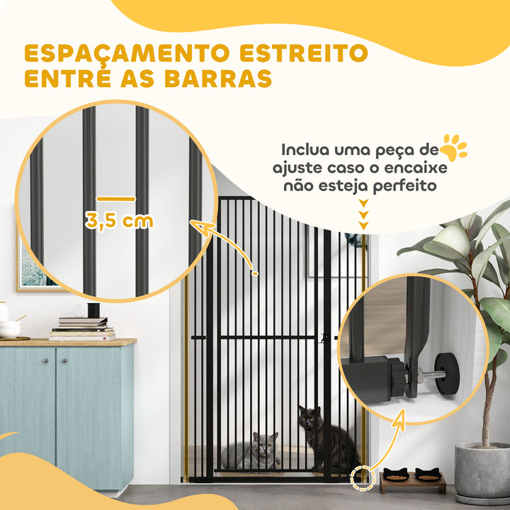 Barreira para Cães Extra Alta Barreira para Cães com Largura Ajustável 77-104 cm Barreira de Segurança para Cães e Gatos com 2 Extensões e Porta para Escadas e Corredores Preto