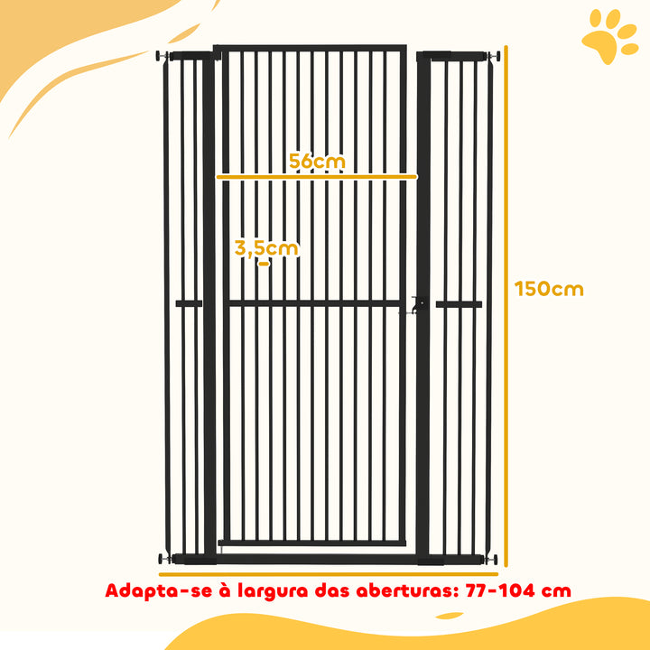 Barreira para Cães Extra Alta Barreira para Cães com Largura Ajustável 77-104 cm Barreira de Segurança para Cães e Gatos com 2 Extensões e Porta para Escadas e Corredores Preto