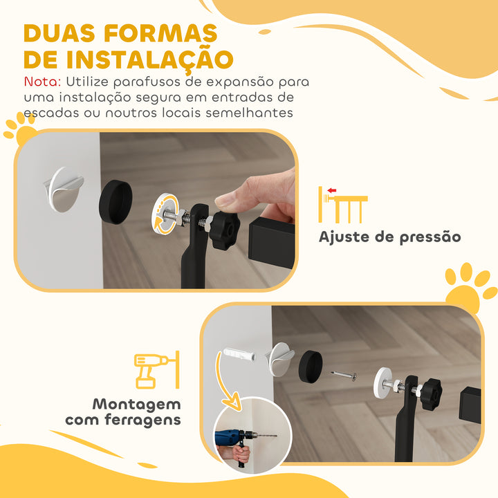 Barreira para Cães Extra Alta Barreira para Cães com Largura Ajustável 77-104 cm Barreira de Segurança para Cães e Gatos com 2 Extensões e Porta para Escadas e Corredores Preto