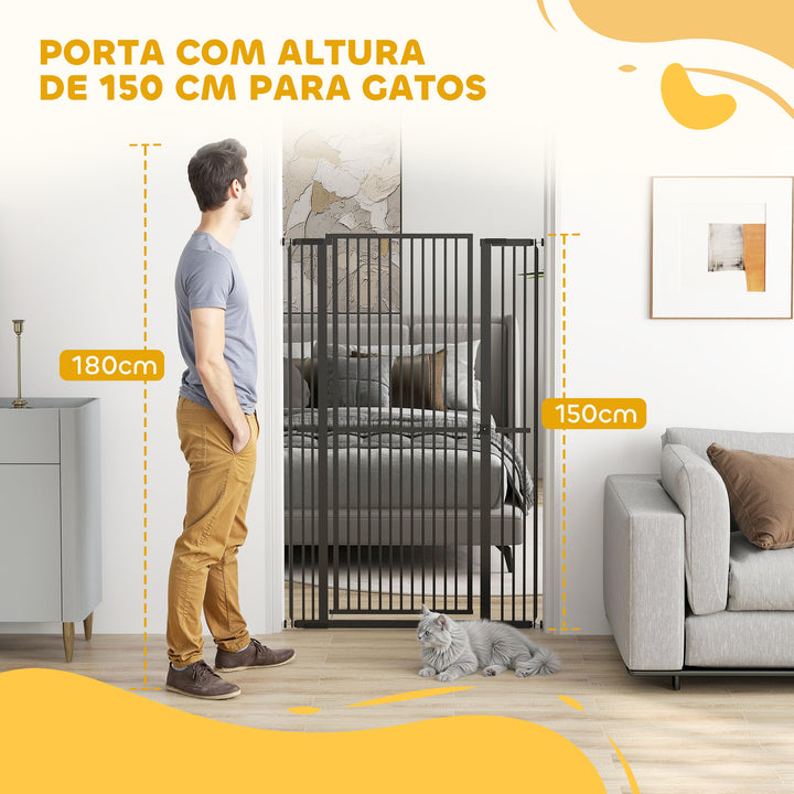 Barreira para Cães Extra Alta Barreira para Cães com Largura Ajustável 77-104 cm Barreira de Segurança para Cães e Gatos com 2 Extensões e Porta para Escadas e Corredores Preto