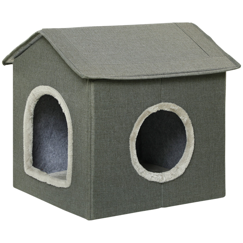 Casa para Gatos Cama para Gatos Caverna para Gatos com 2 portas e Almofada Lavável 39x43,5x40,5 cm Cinzento