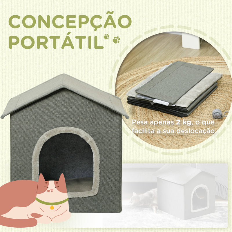 Casa para Gatos Cama para Gatos Caverna para Gatos com 2 portas e Almofada Lavável 39x43,5x40,5 cm Cinzento