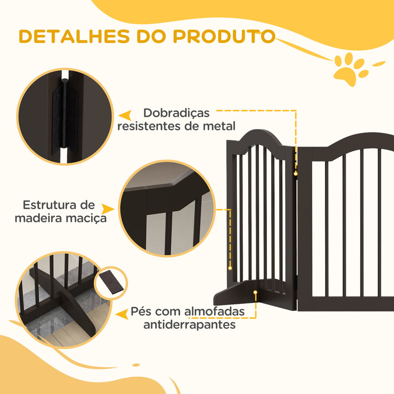 Barreira de Segurança Dobrável para Cães Pequenos Barreira de Proteção para Animais de Estimação com 3 Painéis e 2 Suportes para Portas Escadas Corredores 154,5x29,5x61 cm Marrom Escuro