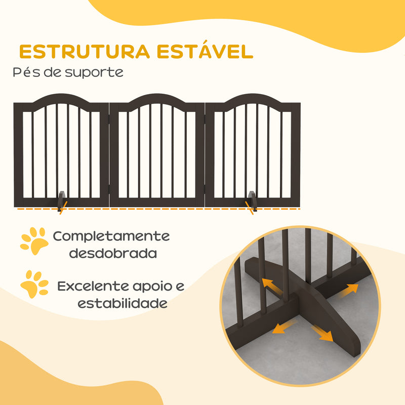 Barreira de Segurança Dobrável para Cães Pequenos Barreira de Proteção para Animais de Estimação com 3 Painéis e 2 Suportes para Portas Escadas Corredores 154,5x29,5x61 cm Marrom Escuro