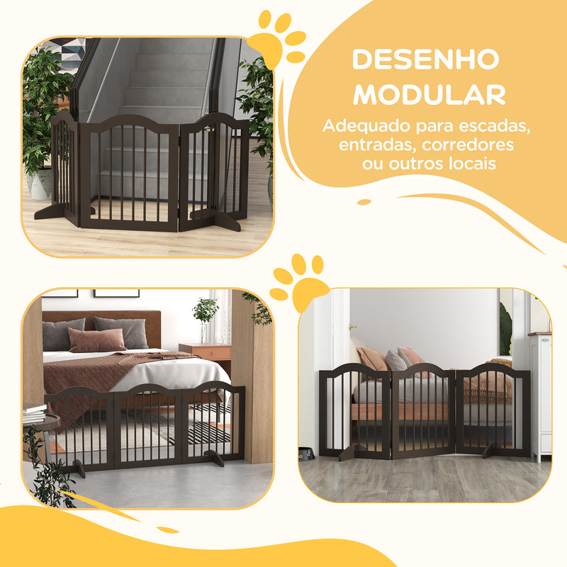 Barreira de Segurança Dobrável para Cães Pequenos Barreira de Proteção para Animais de Estimação com 3 Painéis e 2 Suportes para Portas Escadas Corredores 154,5x29,5x61 cm Marrom Escuro