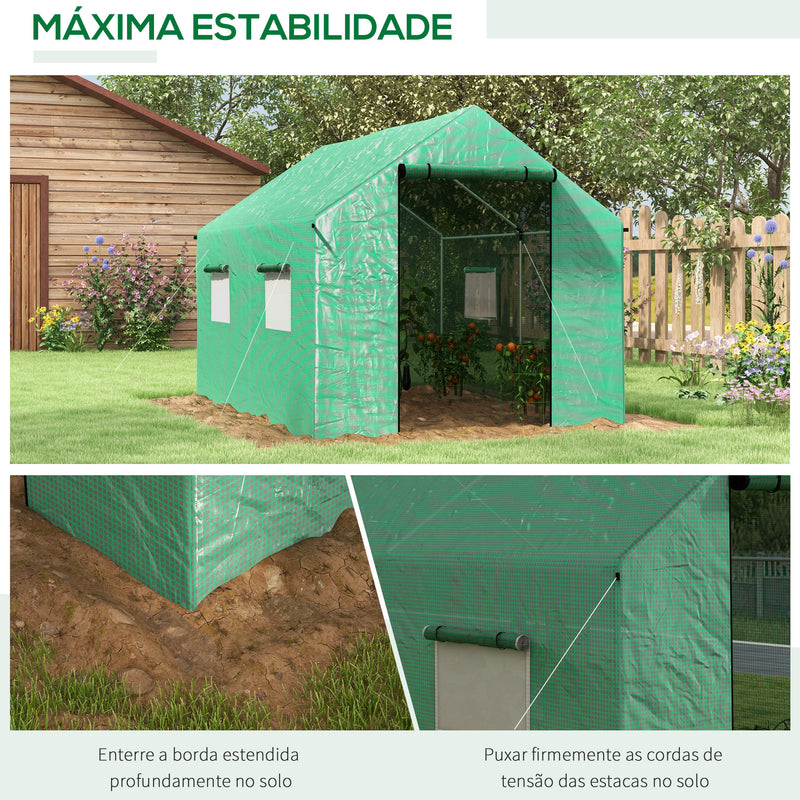 Estufa tipo Túnel 2x3x2 m Estufa de Exterior com 4 Janelas de Malha e Porta com Fecho de Correr Estufa para Cultivos Anti UV para Pátio Jardim Verde