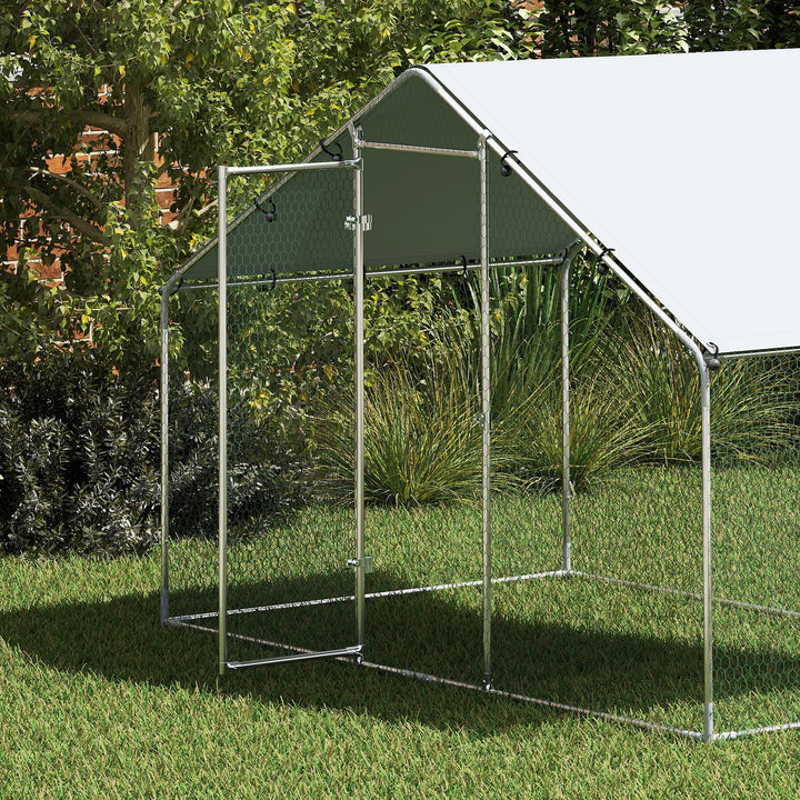 Galinheiro para Exterior 3x1,7x1,9 cm Galinheiro de Aço Galvanizado com Cobertura Anti UV e Impermeável Gaiola para 5-8 Galinhas Prata