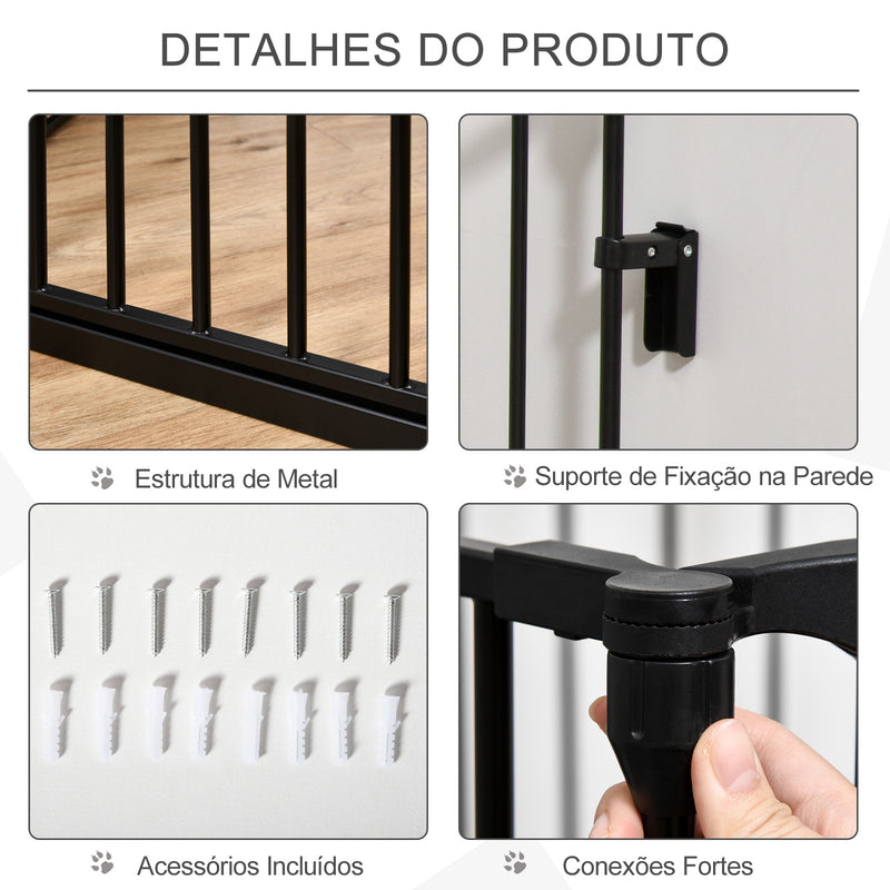 Barreira de Segurança para Animais de Estimação Barreira Dobrável de 5 Painéis com Fechadura Inteligente para Corredor Escada 300x74,5 cm Preto