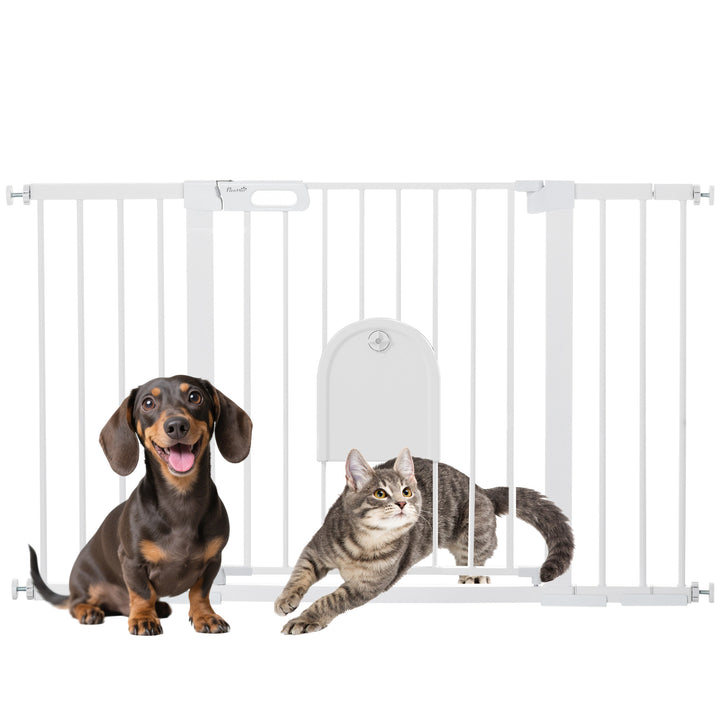 Barreira de Segurança de Cães Animais de Estimação para Escadas e Portas 75-131 cm com 3 Extensões Fechamento Automático e Sistema de Duplo Bloqueio Aço Branco