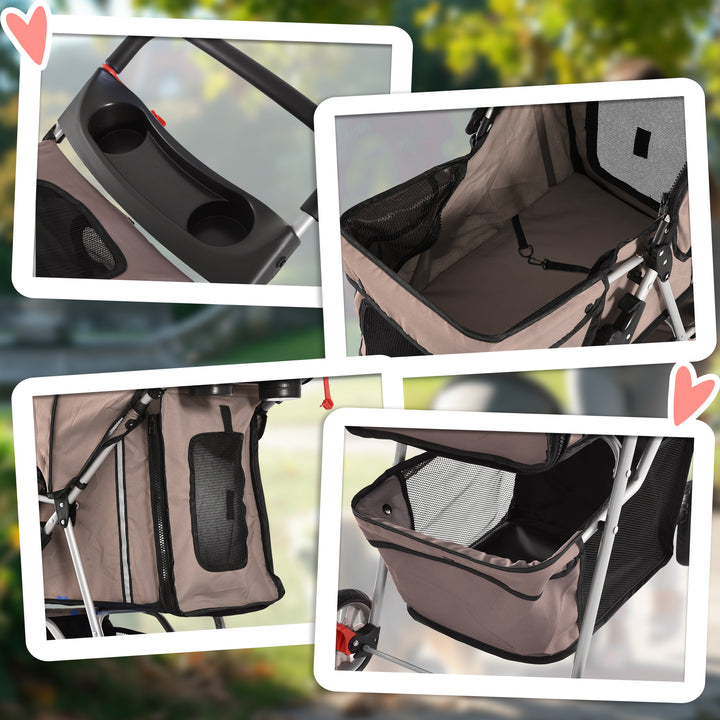 Carrito Dobrável Animais de Estimação para Cão e Gato Carrito Rodas 360º - Cor Castanho Café - 75x45x97 cm