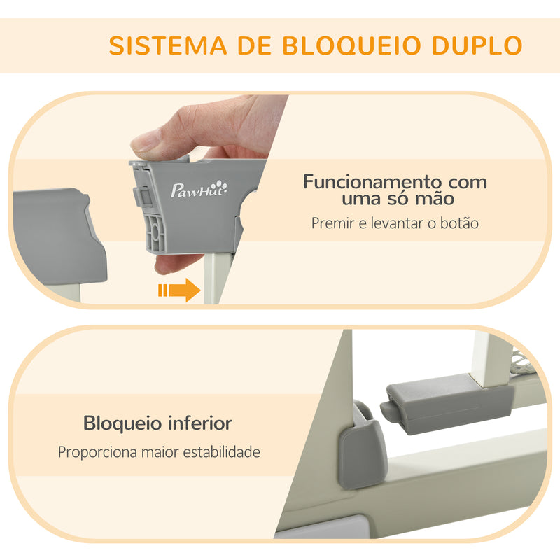 Barreira de Segurança para Cães Extensível 75-103 cm Barreira para Escada e Portas com 2 Extensões Duplo Bloqueio Fechamento Automático Cinza