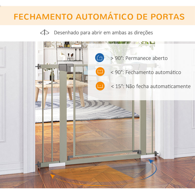 Barreira de Segurança para Cães Extensível 75-103 cm Barreira para Escada e Portas com 2 Extensões Duplo Bloqueio Fechamento Automático Cinza