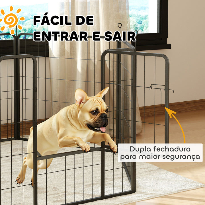 Parque para Cães 6 Painéis de 80 cm de Altura Cercas para Cães de Aço Dobrável com Porta para Interior e Exterior Preto