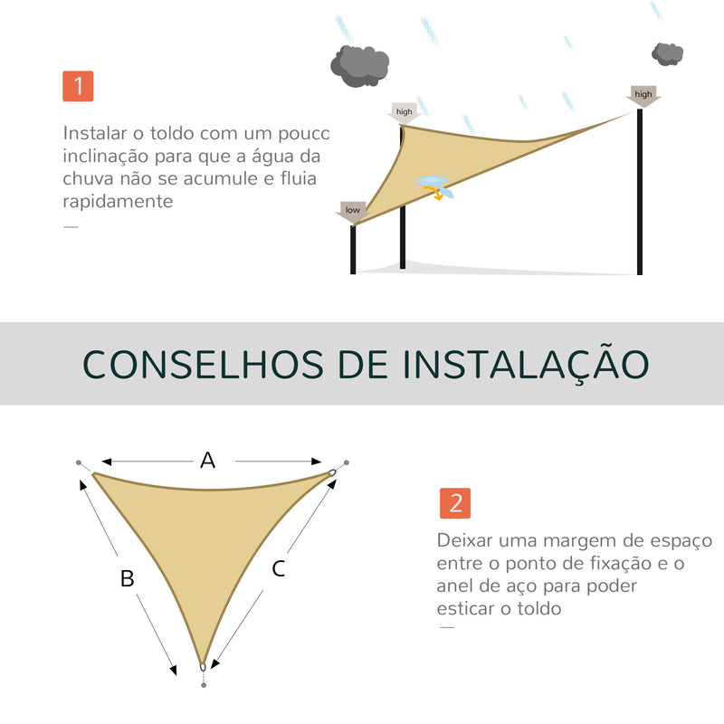 Vela de Sombra Triangular 3x3x3 m Toldo Vela de HDPE com Proteção UV Aneis em Forma de D e Cordas para Jardim Pátio Piscina Areia