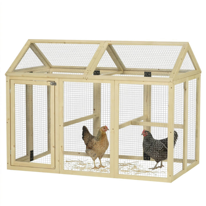 Galinheiro para Exterior 140x88,5x106 cm Galinheiro para 1-3 Galinhas com 3 Poleiros Estrutura de Madeira e 2 Portas com Fechadura para Pátio Madeira Clara