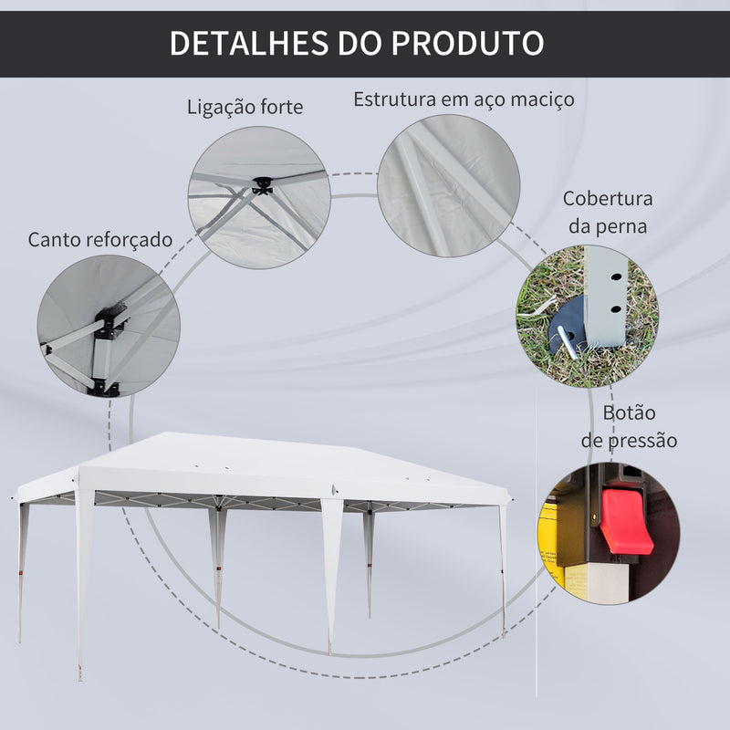 Tenda Dobrável 6x3 Tenda de Jardim Portátil com Bolsa de Transporte Tecido Oxford Estrutura de Aço para Exterior Festas Acampamento Branco