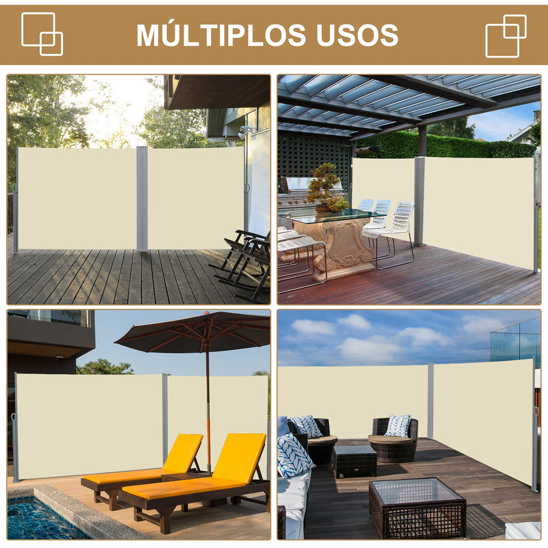 Toldo Lateral Retrátil para Terraço Pátio ou Jardim Toldo de Privacidade para Exterior Dobrável 300x180cm Creme