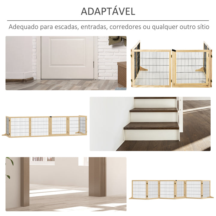 Barreira de Segurança para Cães de Madeira Dobrável para Escadas e Portas Grade para Cães Pequenos e Médios com 6 Painéis com Suporte de Pé para Interiores 432x36x70 cm Madeira