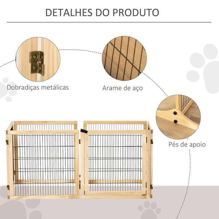 Barreira de Segurança para Cães de Madeira Dobrável para Escadas e Portas Grade para Cães Pequenos e Médios com 6 Painéis com Suporte de Pé para Interiores 432x36x70 cm Madeira