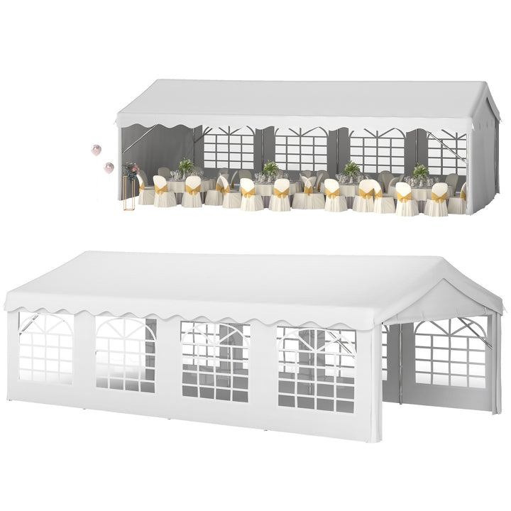 Tenda para Festas 8x4m Tenda de Jardim com 4 Paredes Laterais 8 Janelas para Festas Eventos Casamento Aço PE Branco