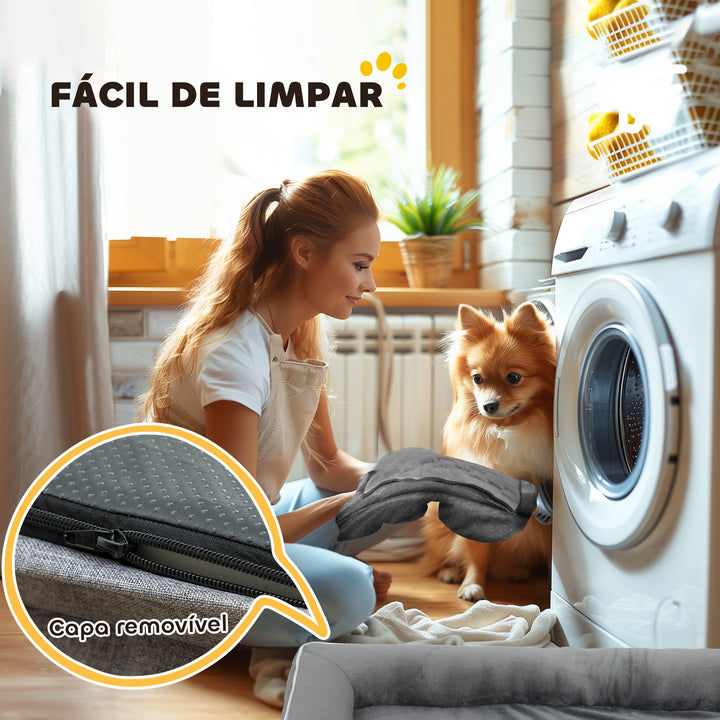 Cama para Cães com Base Antiderrapante Capa Lavável 91,5x68,5x16,5 cm Cinza