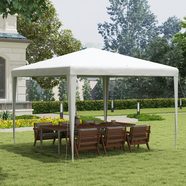 Tenda de Jardim Desmontável 293x293 cm Tenda para Exteriores com 4 Orifícios de Drenagem e Tubo de Aço para Casamentos Campismo Festas Branco