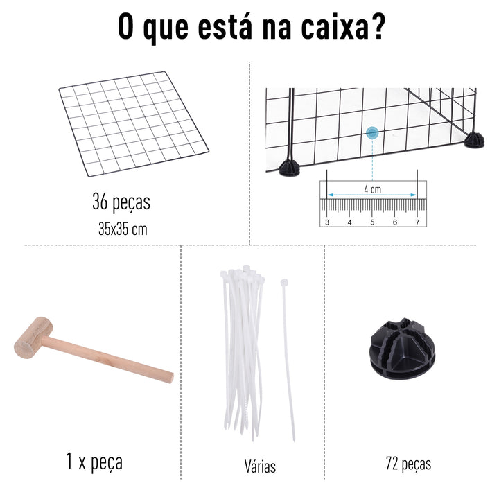 Cerca de metal com 36 painéis Pequenos animais Destacáveis DIY Design Preto 146x73x73cm