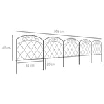 Cercas de Jardim 305x61 cm Conjunto de 5 Cercas Decorativas para Jardim de Metal Combinação Livre em Forma de Arco Barreira para Animais para Terraço Pátio Relva Preto