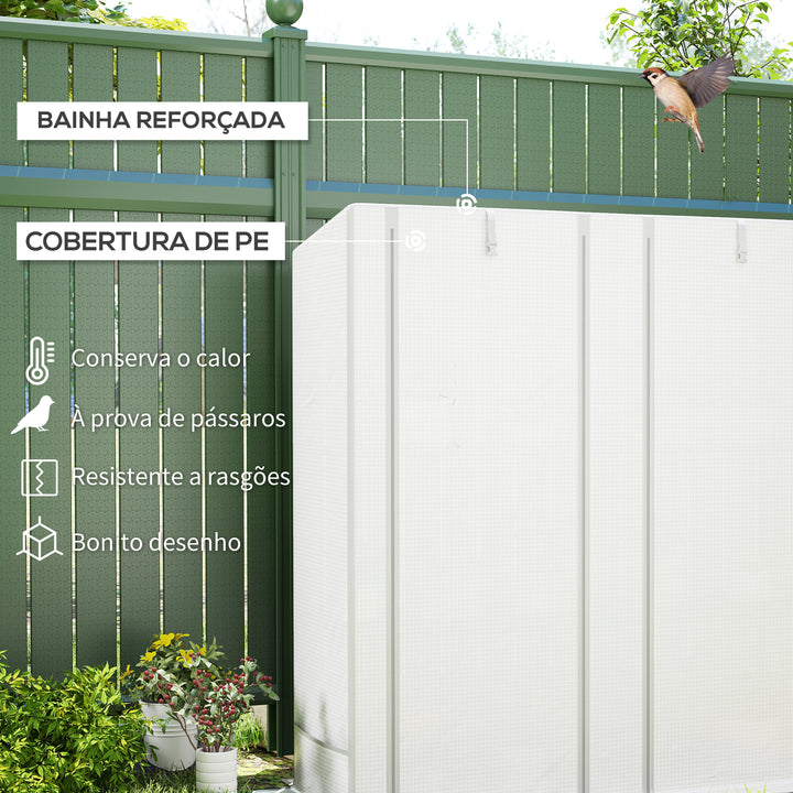 Estufa de Exterior com Teto Inclinado Estufa Pequena com 3 Prateleiras 2 Portas de Enrolar Capa de PE e Estrutura de Aço para Cultivos Plantas Flores 144x48x152 cm Branco