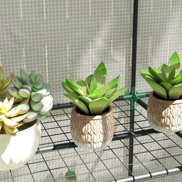 Estufa de Exterior com Teto Inclinado Estufa Pequena com 3 Prateleiras 2 Portas de Enrolar Capa de PE e Estrutura de Aço para Cultivos Plantas Flores 144x48x152 cm Branco