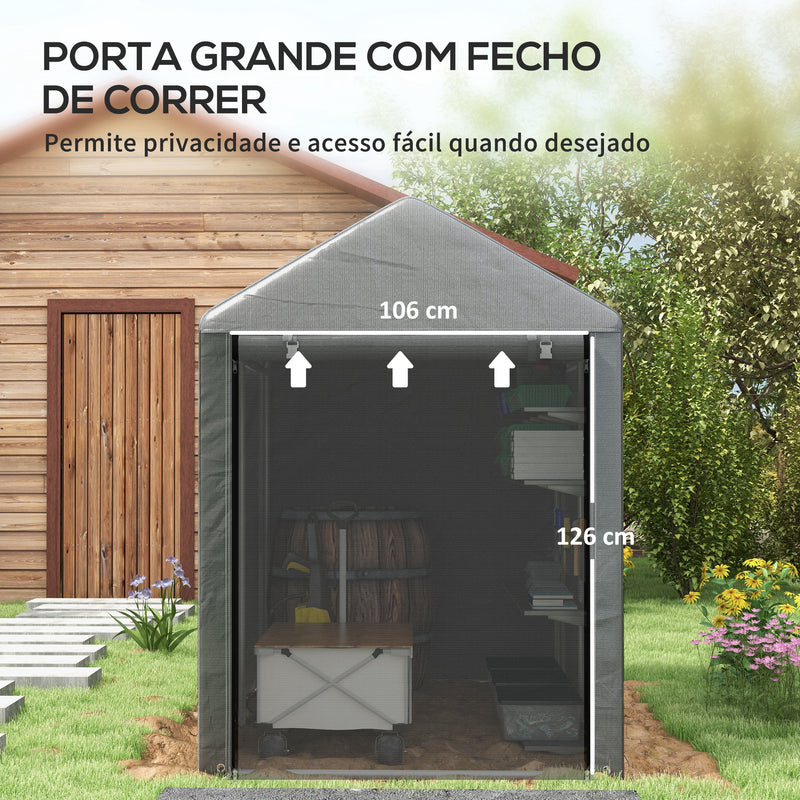 Abrigo para Ferramentas Bicicletas e Motos 1,2x1,8x1,65 m Garagem Portátil com 2 Habitações Porta com Fecho de Correr Impermeável Anti-UV para Jardim Cinza Escuro