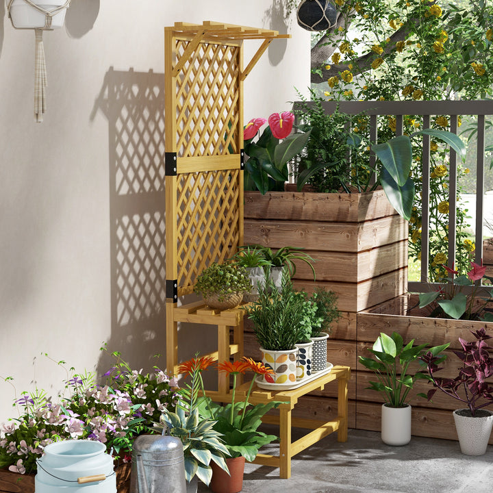 Suporte para Plantas de Madeira com Treliça Suporte para Vasos de 2 Níveis para Jardim Pátio Terraço Varanda 60x50x166 cm Madeira