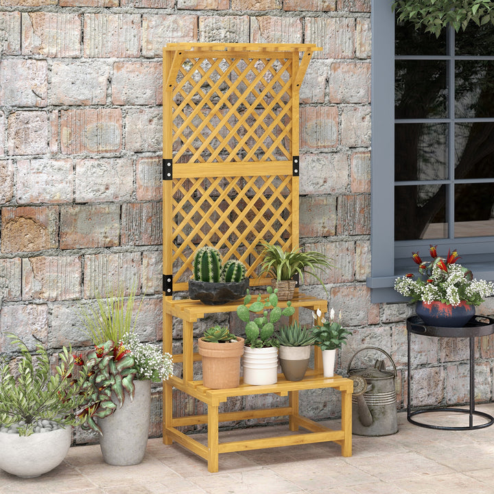 Suporte para Plantas de Madeira com Treliça Suporte para Vasos de 2 Níveis para Jardim Pátio Terraço Varanda 60x50x166 cm Madeira