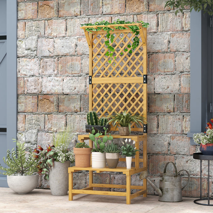 Suporte para Plantas de Madeira com Treliça Suporte para Vasos de 2 Níveis para Jardim Pátio Terraço Varanda 60x50x166 cm Madeira