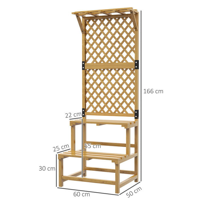 Suporte para Plantas de Madeira com Treliça Suporte para Vasos de 2 Níveis para Jardim Pátio Terraço Varanda 60x50x166 cm Madeira