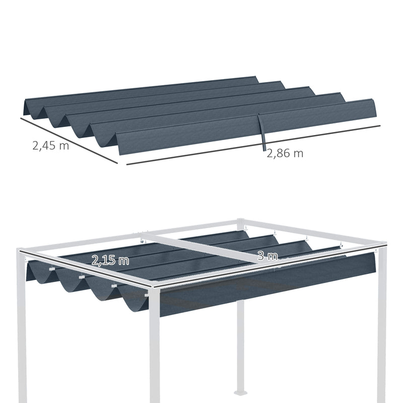 Cobertura para Pérgola Retrátil 286x245 cm Teto de Substituição para Pérgola com Proteção UV30+ para Pérgola de 3x2,15 cm Cinza