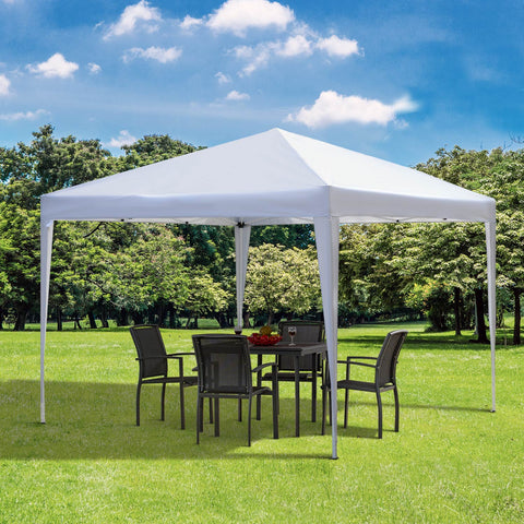 Tenda Dobrável 2,95x2,95 cm com Bolsa de Transporte Altura Ajustável Anti-UV e Impermeável para Terraço Pátio e Praia Branco Prateado