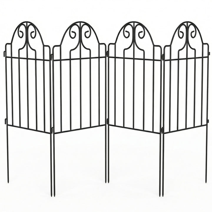 Conjunto de 4 Cercas de Jardim em Metal 125x57 cm Cercas Decorativas com Design Arqueado Resistente e Fácil de Instalar para Horta Pátio Terraço Relva Preto