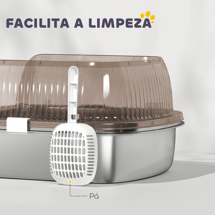 Caixa de Areia para Gatos Coberto Extra Grande Caixa de Areia Fechada com Bandejaem Aço Inoxidável Bordas Altas Pá Degrau Zona para Queda de Areia para Gatos Grandes 53x42x27 cm Cinzento