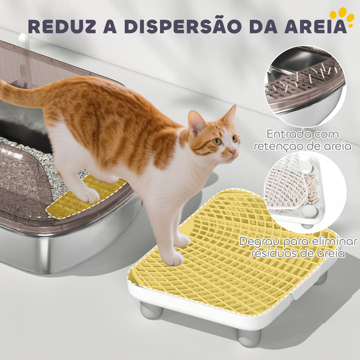 Caixa de Areia para Gatos Coberto Extra Grande Caixa de Areia Fechada com Bandejaem Aço Inoxidável Bordas Altas Pá Degrau Zona para Queda de Areia para Gatos Grandes 53x42x27 cm Cinzento