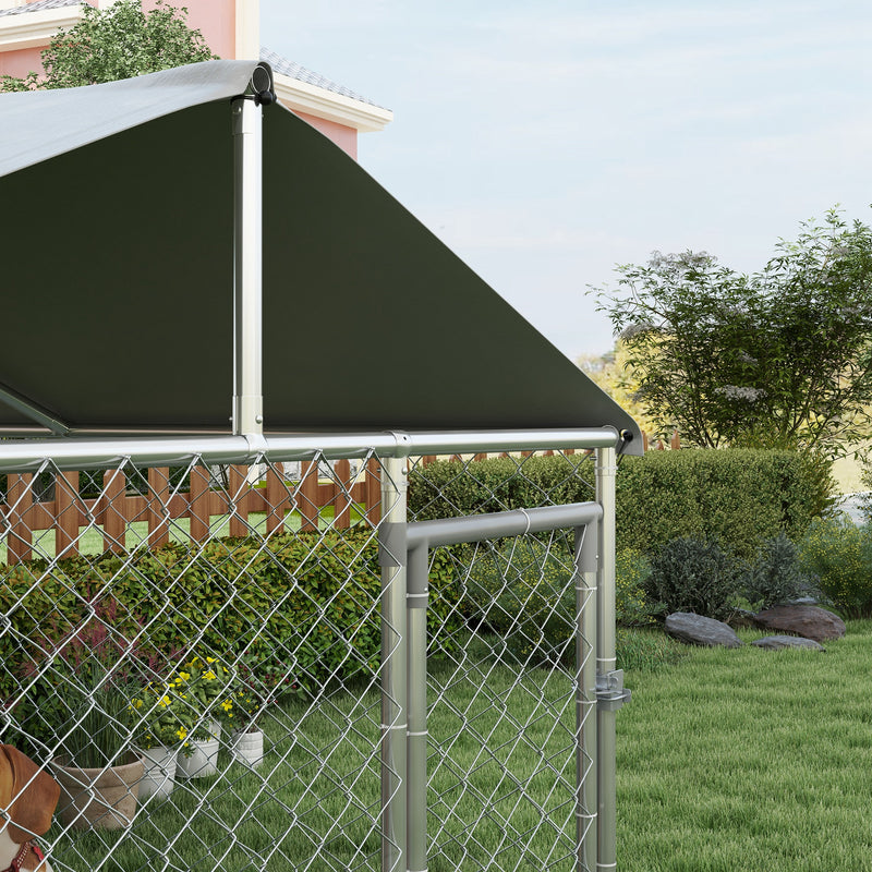 Canil de Exterior para Cães Médios Gaiola para Cães com Fechadura Estrutura de Aço Toldo Impermeável e Anti-UV 200x200x150 cm Prata