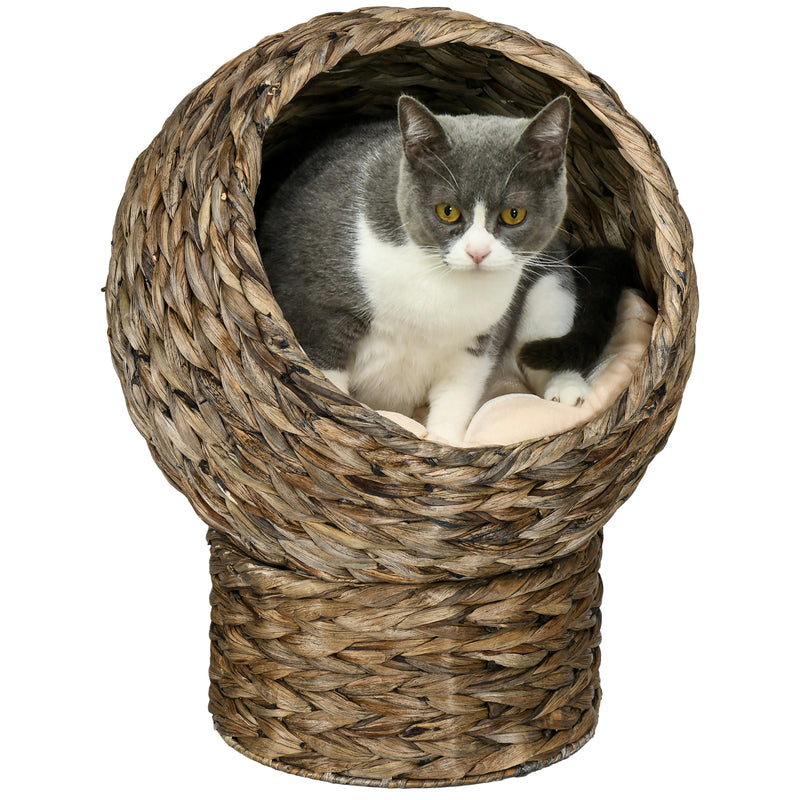 Cama para Gatos de Fibra Vegetal Caverna para Gatos Desmontável com Almofada Amovível 42x33x52 cm Marrom Escuro e Bege