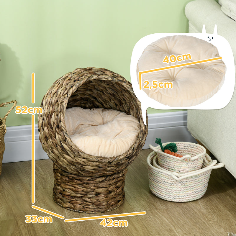 Cama para Gatos de Fibra Vegetal Caverna para Gatos Desmontável com Almofada Amovível 42x33x52 cm Marrom Escuro e Bege