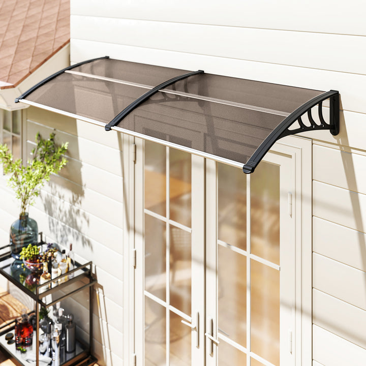 Marquise para Portas e Janelas 195x75x23 cm Marquise com Proteção para Sol e Chuva com Painéis de Policarbonato Marrom