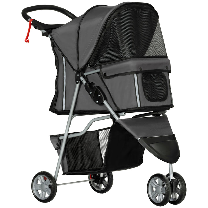 Carrinho para Animais de Estimação Dobrável Carrinho para Cães e Gatos com Rodas Giratórias Cesto e Suporte para Copos 75x45x97 cm Cinzento