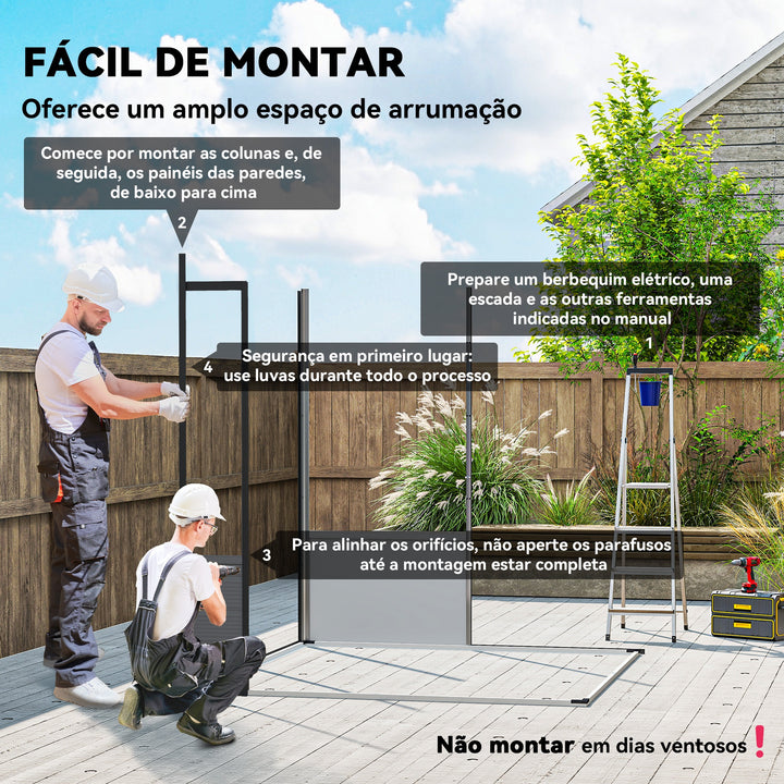 Abrigo de Jardim 3,24 m² 190x191x215 cm Abrigo Exterior com Porta de Correr e Trinco Janela e Ventilação para Armazenamento de Ferramentas Cinza Claro