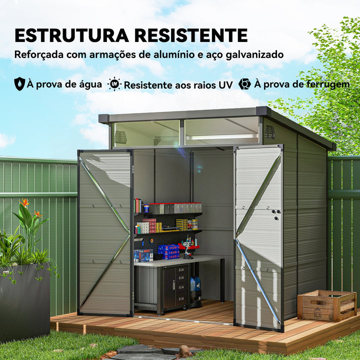 Abrigo de Jardim 3,24 m² 190x191x215 cm Abrigo Exterior com Porta de Correr e Trinco Janela e Ventilação para Armazenamento de Ferramentas Cinza Claro
