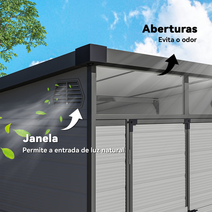 Abrigo de Jardim 3,24 m² 190x191x215 cm Abrigo Exterior com Porta de Correr e Trinco Janela e Ventilação para Armazenamento de Ferramentas Cinza Claro